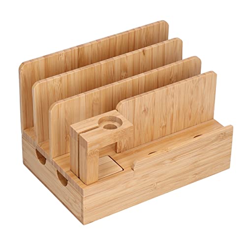 Holz Ladestation für Mehrere Geräte, 21,5 x 14,5 x 14,6 cm 4 Fächer Desktop Handy Docking Holder USB Multi Charger Organizer Dockingstationen Kompatibel mit Telefon, Tablet, Uhr, Ohrhörern von Buachois