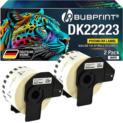 Bubprint 2 Etiketten kompatibel als Ersatz für Brother DK-22223 DK 22223 für P-Touch QL 500 550 570 700 710W 720NW 800 810W QL820NWB 1050 1060N 50mm x 30,48m Set von Bubprint