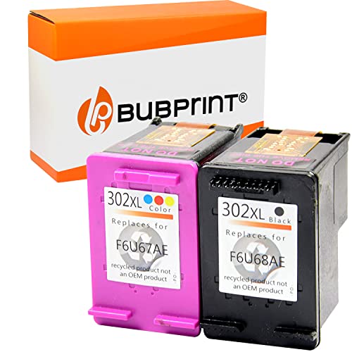 Bubprint 2 Tintenpatronen kompatibel als Ersatz für HP 302 302XL DeskJet 3636 2130 3630 1110 Envy 4525 4520 OfficeJet 3831 3830 4655 Multifunktionsdrucker Schwarz und Farbe von Bubprint
