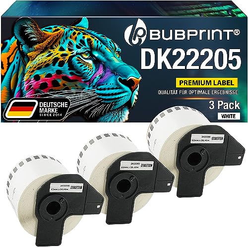 Bubprint 3 Etiketten kompatibel als Ersatz für Brother DK-22205 für P-Touch QL-1110NWB QL800 QL700 QL570 QL-820NWB QL-810W QL710 QL600 QL500 QL1100 QL710W QL720NW QL560 QL1050 QL1060 QL550 von Bubprint