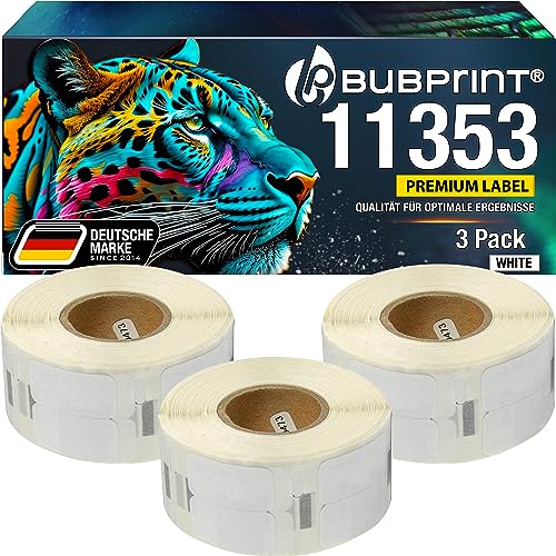 Bubprint 3 Etiketten kompatibel als Ersatz für Dymo 11353 S0722530 für Labelwriter 310 320 330 Turbo 400 Twin Turbo Duo 450 Twin Turbo Duo SE450 25X13MM WEISS von Bubprint