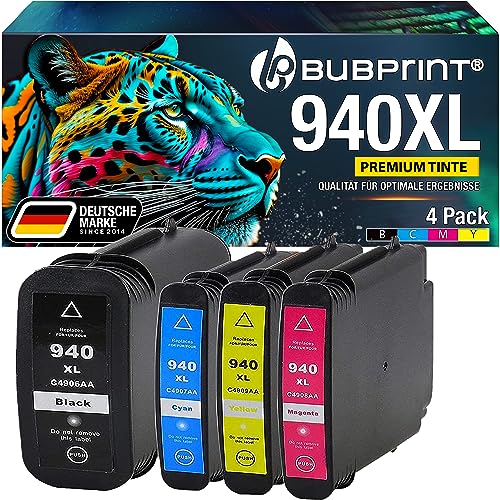 Bubprint 4 Druckerpatronen kompatibel als Ersatz für HP 940XL 940 XL für OfficeJet Pro 8000 Enterprise Wireless 8500 Premier 8500A Plus Premium Schwarz Cyan Magenta Gelb Multipack von Bubprint