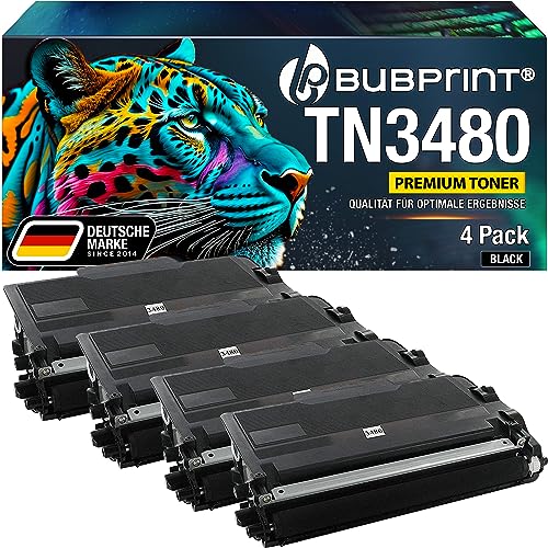 Bubprint 4 Toner kompatibel als Ersatz für Brother TN3480 für HL-L5100DN HL-L5100DNT HL-L5100DNTT MFC-L5750DW HL-L5200DW HL-L5000D MFC-L5700DN HL-L6400DWT DCP-L5500DN HL-L6300DW MFC-L6800DW von Bubprint