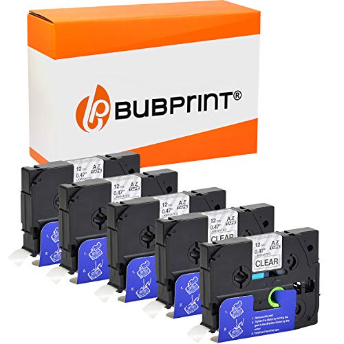 Bubprint 5 Schriftbänder kompatibel als Ersatz für Brother TZE-131 TZE 131 für P-Touch 1280 2430PC 2730VP 3600 9500PC 9700PC D400VP D600VP H100LB H105 P700 P750W Schwarz auf Transparent von Bubprint