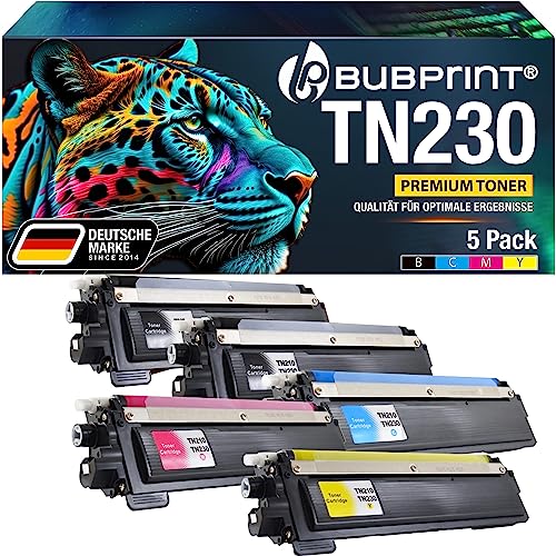 Bubprint 5 Toner kompatibel als Ersatz für Brother TN-230 TN-230BK TN-230C TN-230M TN-230Y für DCP-9010CN HL-3040CN HL-3070CW MFC-9120CN MFC-9320CW (Schwarz Cyan Magenta Gelb Set) von Bubprint