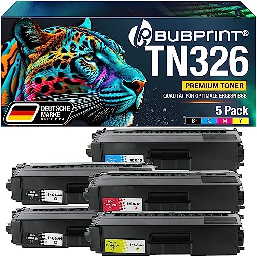 Bubprint 5 Toner kompatibel als Ersatz für Brother TN-326 TN-326BK TN-326C TN-326M TN-326Y für DCP-L8400CDN DCP-L8450CDW HL-L8250CDN HL-L8350 HL-L8350CDW MFC-L8650CDW MFC-L8850CDW Set von Bubprint