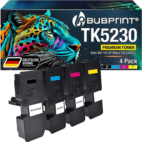 Bubprint TK-5230 4 Toner kompatibel als Ersatz für Kyocera TK 5230 TK5230 Tonerkartusche für Kyocera ECOSYS M5521cdw Toner M5521cdn P5021cdw P5021cdn P5021 TK 5230 Schwarz Cyan Magenta Gelb Multipack von Bubprint