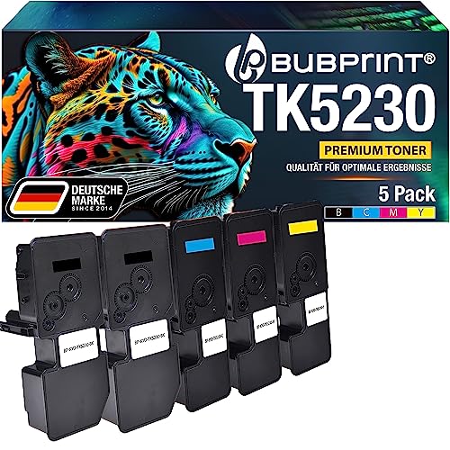 Bubprint TK-5230 5 Toner kompatibel als Ersatz für Kyocera TK 5230 TK5230 Tonerkartusche für Kyocera ECOSYS M5521cdw Toner M5521cdn P5021cdw P5021cdn P5021 TK 5230 Schwarz Cyan Magenta Gelb Multipack von Bubprint