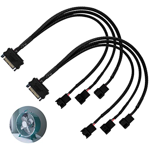 Bubuyun 2 Stück SATA Lüfter Adapter 15-Pin SATA Stecker auf 3 Pin/4Pin 3-Wege Konverter 12V PWM-Anschluss Y-Stromkabel Schwarz Splitter Kabel für Computerkühler (30cm) von Bubuyun