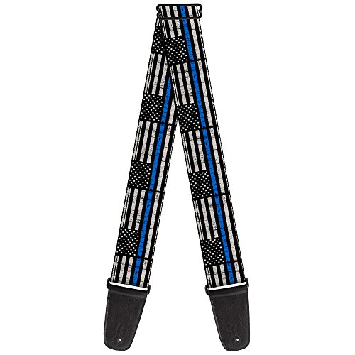 Buckle-Down GS-W30170 Gitarrengurt Thin Blue Line Flag verwittert Schwarz Grau Blau, 2,5 x 137,2 x 5,1 cm von Buckle-Down