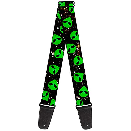Buckle-Down Gitarrengurt Aliens Head Scattered Galaxy2 grün schwarz 5 Zoll breit (GS-W30164) von Buckle-Down