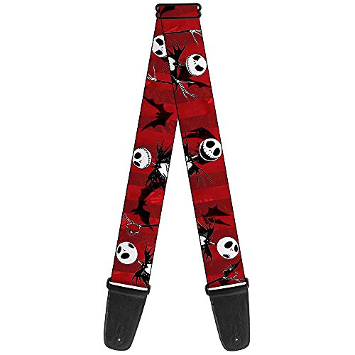 Buckle-Down Gitarrengurt Nightmare Before Christmas Jack Poses Fledermäuse Red Stripe 5 cm breit von Buckle-Down