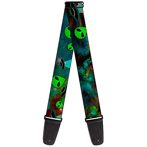 Buckle-Down Guitar Strap Aliens Ufos Galaxy Green Black White 2 Inches Wide (GS-W30163) von Buckle-Down