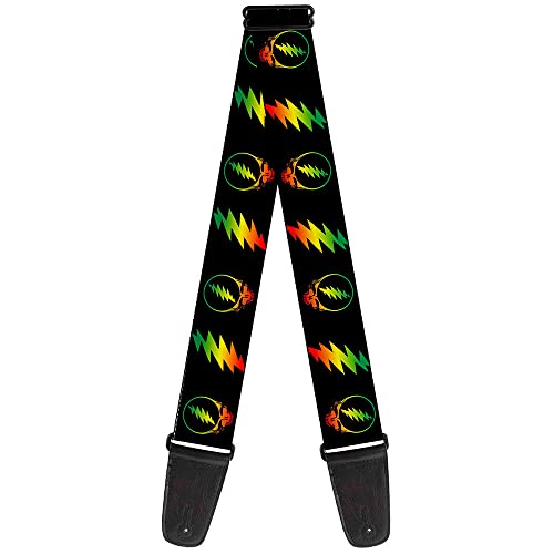 buckle-down Gitarrengurt 34-60" Steal Your Face w/Lightning Bolt Repeat Black/Rasta von Buckle-Down