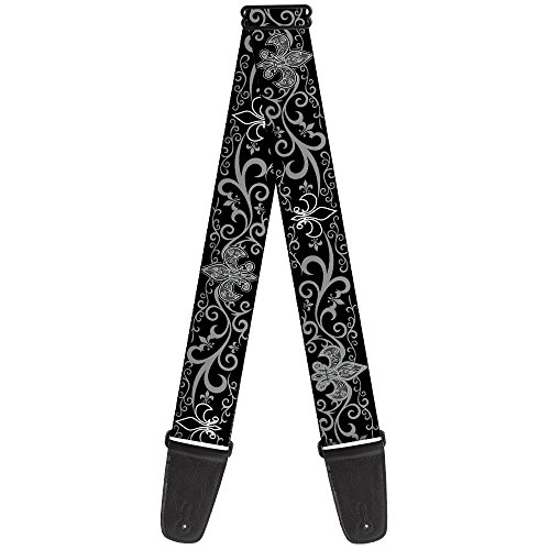 buckle-down gs-w30611 Gitarrengurt – Fleur de Lis mit filigranen, 5,1 cm breit & 73,7–137,2 cm Länge, Schwarz/Grau von Buckle-Down