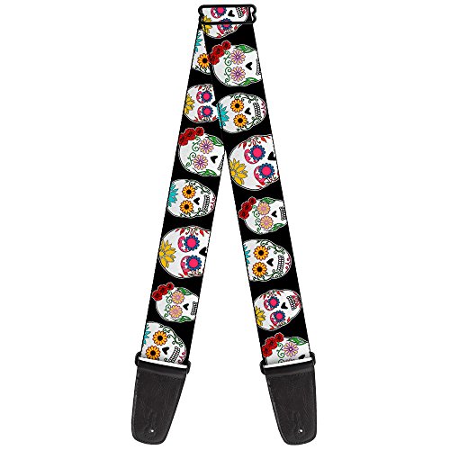 buckle-down gs-w37103 "Staggered Sugar Skulls Close Up Schwarz/Multi Farbe" Gitarrengurt von Buckle-Down