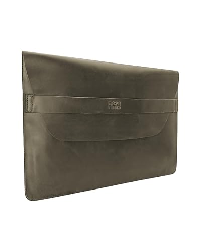 Buckle & Seam Laptop Sleeve Terra - Laptoptasche Laptop Tasche 13 Zoll Hülle 15 Zoll Laptophülle Zubehör Notebook Sleeve Case Leder Schutzhülle Laptoptaschen Schutz Echtleder (Olive, 13 Zoll) von Buckle & Seam