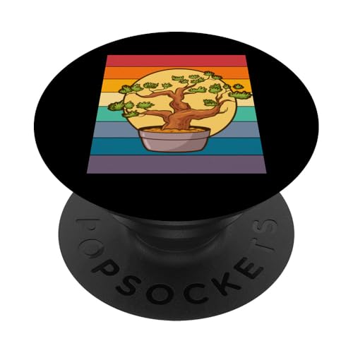 Bonsai-Baum, ästhetisch, Retro, Sonnenuntergang, Regenbogen-Bonsai PopSockets Klebender PopGrip von Buddhist Zen Garden Outdoor Bonsai Tree Art Merch