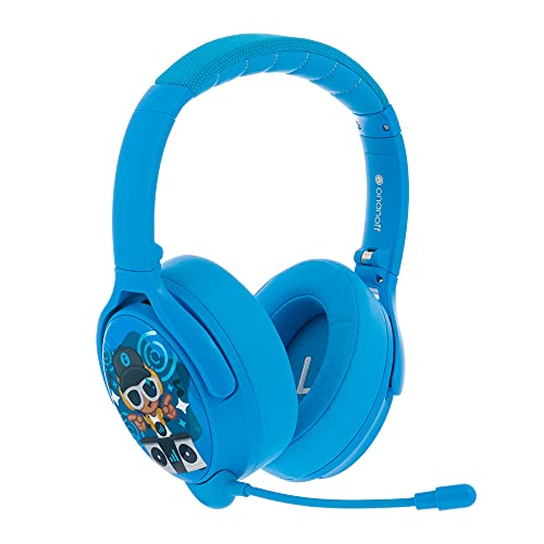 BuddyPhones Cosmos+ Bluetooth-Kopfhörer mit aktiver Geräuschunterdrückung für Kinder - ohrumschließender, Faltbarer kabelloser Kopfhörer mit Mikrofon, 24 Stunden Akkulaufzeit, Blau von BuddyPhones