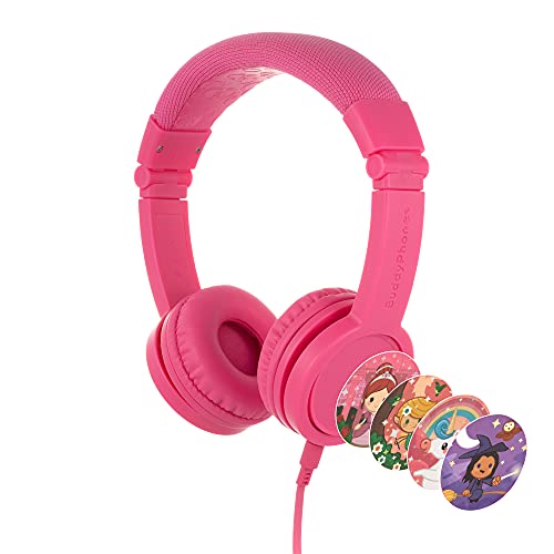 BuddyPhones Explore+, Lautstärkebegrenzende Kinder-Kopfhörer, faltbar und langlebig, integriertes Audio-Kabel mit integriertem Mikrofon, ideal für Kindle, iPad, iPhone und Android-Geräte, Rosa von BuddyPhones