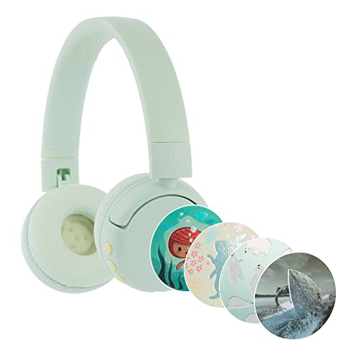 BuddyPhones POP Fun Kinder-Kopfhörer mit Bluetooth-Lautstärkebegrenzung, SafeAudio 85/94 dB Hörmodus, 24 Stunden Akkulaufzeit, kabellose Faltbare On-Ear-Kopfhörer für Kinder mit Mikrofon, Grün von BuddyPhones