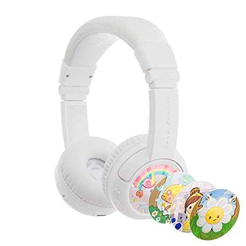 BuddyPhones Play+ kabellose Bluetooth Kopfhörer Kinder, kinderkopfhörer ab 3 jahre mit mikrofon, 3 Lautstärkeeinstellungen, Schneeweiß von BuddyPhones