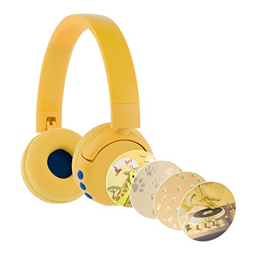 ONANOFF BuddyPhones POP Fun Bluetooth-Kinderkopfhörer mit Lautstärkebegrenzung, SafeAudio 85/94 dB Hörmodus, 24 Std. Akkulaufzeit, kabellose Faltbare On-Ear-Kopfhörer für Kinder mit Mikrofon, Gelb von BuddyPhones