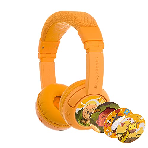ONANOFF BuddyPhones Play+ kabellose Bluetooth Kopfhörer Kinder, kinderkopfhörer ab 3 Jahre mit mikrofon, 3 Lautstärkeeinstellungen, Gelb Uni von BuddyPhones