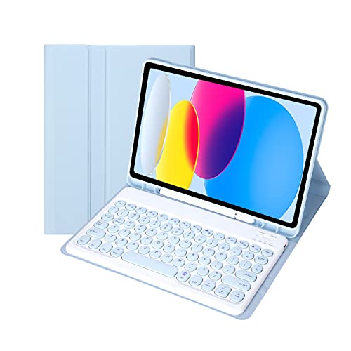 Bueuwe Tastatur Hülle für Samsung Galaxy Tab S6 Lite 10.4" 2022/2020, QWERTY-Englisch-Layout, Schlanke Standabdeckung, Abnehmbare Kabellose Bluetooth-Tastatur,Blau von Bueuwe