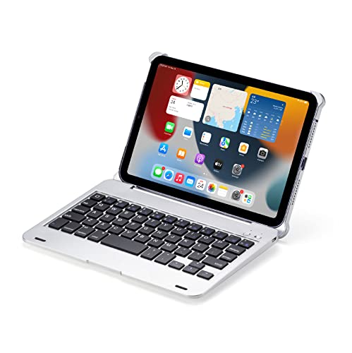 Bueuwe Tastatur Hülle für iPad Mini 6. Generation 8,3 Zoll 2021, QWERTY-Layout, Bluetooth-Tastatur Mit 130° Smart Folio Hardback Cover, Ultra Slim,Silber von Bueuwe