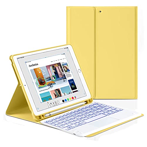 Bueuwe Tastatur Hülle für iPad Pro 11 Zoll 2022/2020/2021 (2./3./4. Generation), QWERTZ Deutsch, 7-Farbige Hintergrundbeleuchtung, Abnehmbare Kabellose Tastatur Mit Touchpad,Gelb von Bueuwe