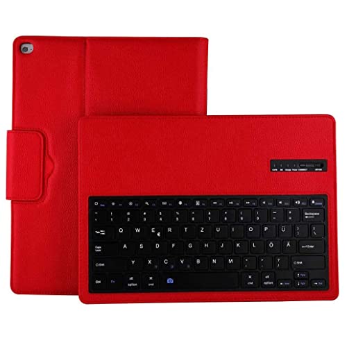 Bueuwe Tastatur Hülle für iPad Pro 12,9 Zoll 1. 2. Generation 2015/2017, Schlanke PU-Ledertasche Abdeckung Abnehmbare Magnetische Tastatur, QWERTZ Deutsche Layout-Tastaturaufkleber, rot von Bueuwe