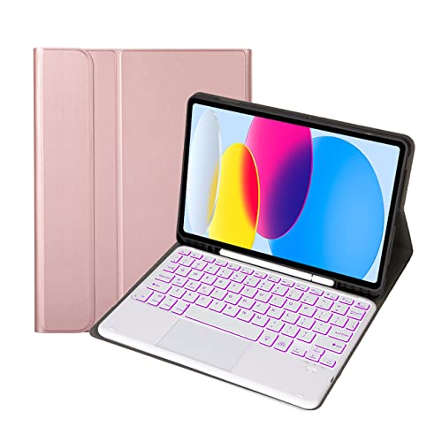 Tastatur Hülle für Samsung Galaxy Tab A8 10,5 Zoll Modell 2022 (SM-X200/X205/X207), QWERTZ Deutsch, 7-Farbige Beleuchtete Tastatur Mit Touchpad, Stifthalter,Rose Gold von Bueuwe