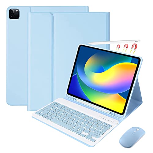 Tastatur Hülle für iPad Pro 12,9 Zoll 4./5./3. Generation 2020/2021/2018 mit Bluetooth Wireless Keyboard - Deutsches Und Englisches Layout,Blue with Mouse von Bueuwe