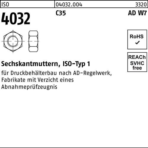 10 Stk. Bufab Sechskantmutter ISO 4032 M33 1.0501 (C35) AD W7 10 Stück von Bufab
