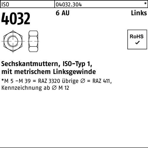 10 Stk. Bufab Sechskantmutter ISO 4032 links M30 6 Automatenstahl 10 Stück 10 Stk. Bufab Sechskantmutter ISO 4032 links M30 6 Automatenstahl 10 Stück von Bufab