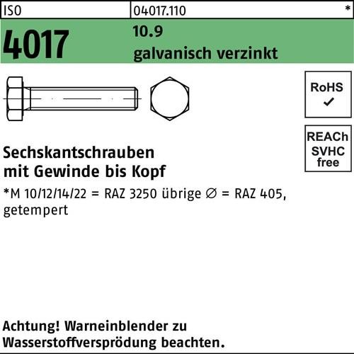 10 Stk. Bufab Sechskantschraube ISO 4017 VG M16x 260 10.9 galv.verz. 1 Stück 10 Stk. Bufab Sechskantschraube ISO 4017 VG M16x 260 10.9 galv.verz. 1 Stück von Bufab