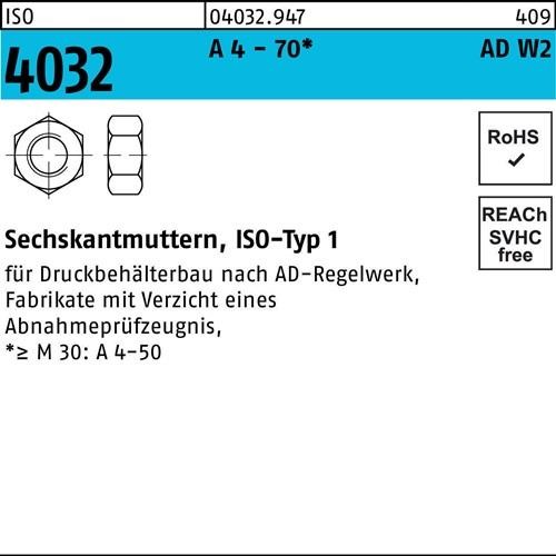 100 Stk. Bufab Sechskantmutter ISO 4032 M12 A 4 - 70 AD-W2 100 Stück 100 Stk. Bufab Sechskantmutter ISO 4032 M12 A 4 - 70 AD-W2 100 Stück von Bufab