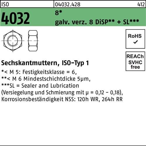 100 Stk. Bufab Sechskantmutter ISO 4032 M20 8 galv.verz. 8 DiSP + SL 100 Stück von Bufab