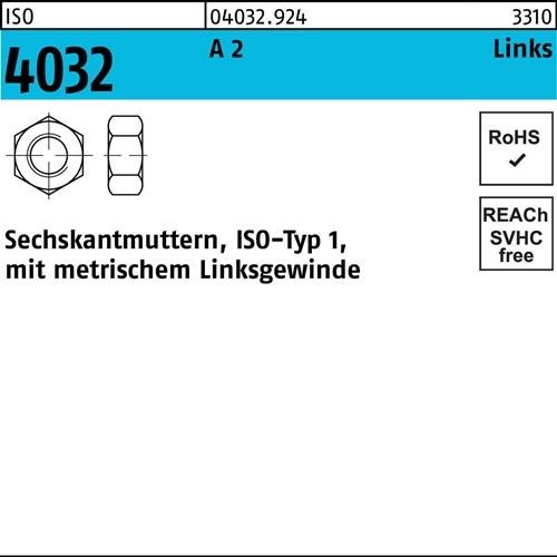 100 Stk. Bufab Sechskantmutter ISO 4032 links M6 A 2 (- 70) 100 Stück von Bufab