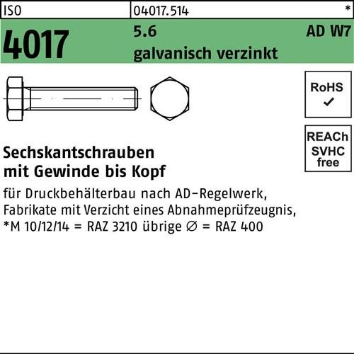 100 Stk. Bufab Sechskantschraube ISO 4017 VG M10x 50 5.6 AD W7 galv.verz. 100 100 Stk. Bufab Sechskantschraube ISO 4017 VG M10x 50 5.6 AD W7 galv.verz. 100 von Bufab