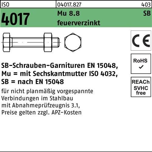 200 Stk. Bufab Sechskantschraube ISO 4017 VG Mutter M10x 20 8.8 feuerverz. SB 200 Stk. Bufab Sechskantschraube ISO 4017 VG Mutter M10x 20 8.8 feuerverz. SB von Bufab