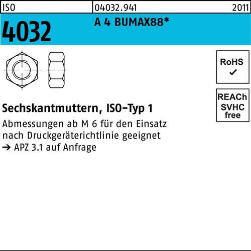 50 Stk. Bufab Sechskantmutter ISO 4032 M12 A 4 BUMAX88 50 Stück 040329410120000 50 Stk. Bufab Sechskantmutter ISO 4032 M12 A 4 BUMAX88 50 Stück 040329410120000 von Bufab