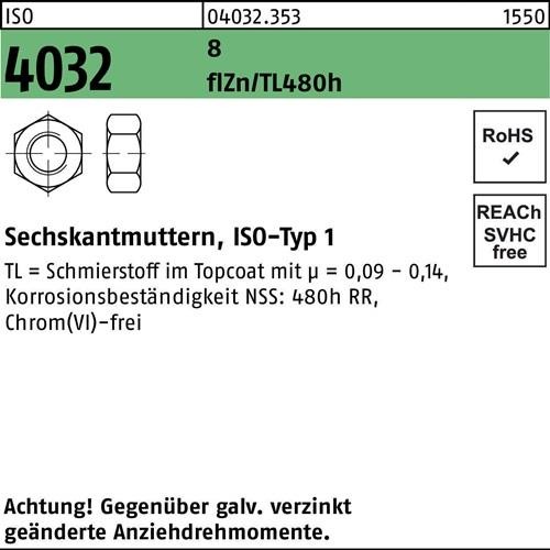 50 Stk. Bufab Sechskantmutter ISO 4032 M24 8 zinklamellenbes. Gleitm. flZnnc 50 Stk. Bufab Sechskantmutter ISO 4032 M24 8 zinklamellenbes. Gleitm. flZnnc von Bufab