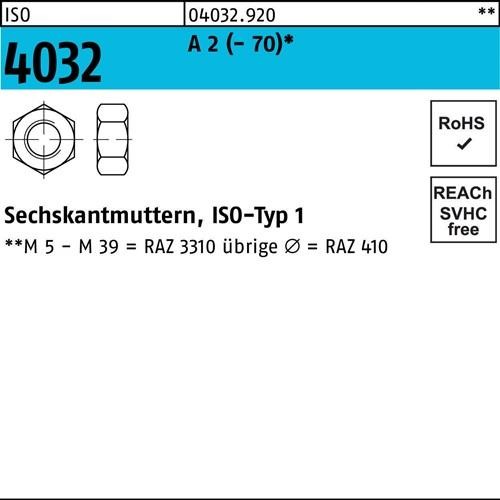 500 Stk. Bufab Sechskantmutter ISO 4032 M8 A 2 (- 70) 500 Stück 040329200080000 von Bufab