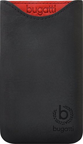 bugatti Skinny Ledertasche in schwarz/rot für z.B. Apple iPhone 4 / 4S, Samsung Galaxy SIII mini, BlackBerry Bold 9790 [Größe: M | Echtleder | Handarbeit | Logoprägung | Sehr dünn] - 07949 von Bugatti