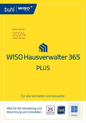 WISO Hausverwalter 365 Plus - Modernes Mieter-Management für bis zu 25 Wohnungen (aktuelle Version 2024) | PC Aktivierungscode per Email von Buhl Data Service GmbH