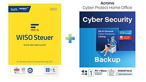 WISO Steuer 2023 (Steuerjahr 2022) + Acronis Cyber Protect Home Office 2023 | Essentials | 1 PC/Mac | 1 Jahr | Windows/Mac/Android/iOS | nur Backup | Aktivierungscode per Email von Buhl Data Service
