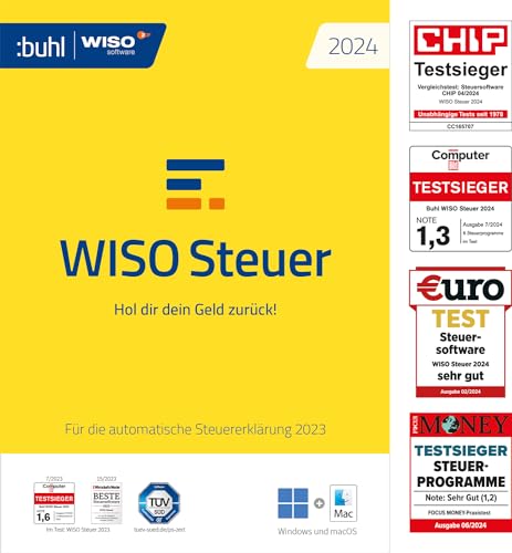 WISO Steuer 2024 (für Steuerjahr 2023), Für Windows, Mac, Smartphones und Tablets, frustfreie Verpackung von Buhl Data Service