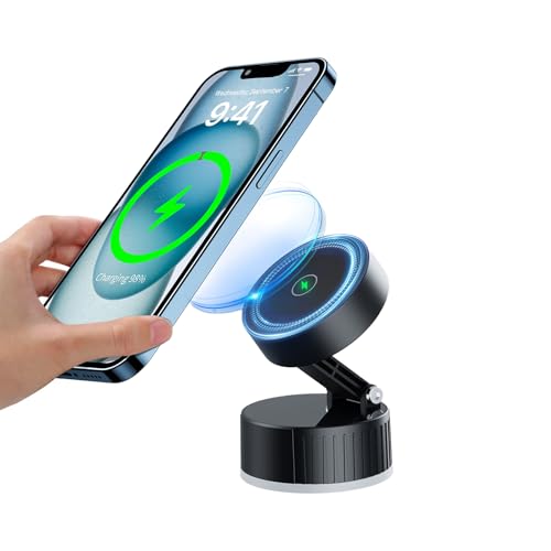 Buhyujkm Magnetic Suction Phone Mount, Car Dashboard Phone Holder, 180° Rotatable Secure Bracket, 15W Wireless Fast Charging, Strong Grip Navigation Stand for Smartphones von Buhyujkm